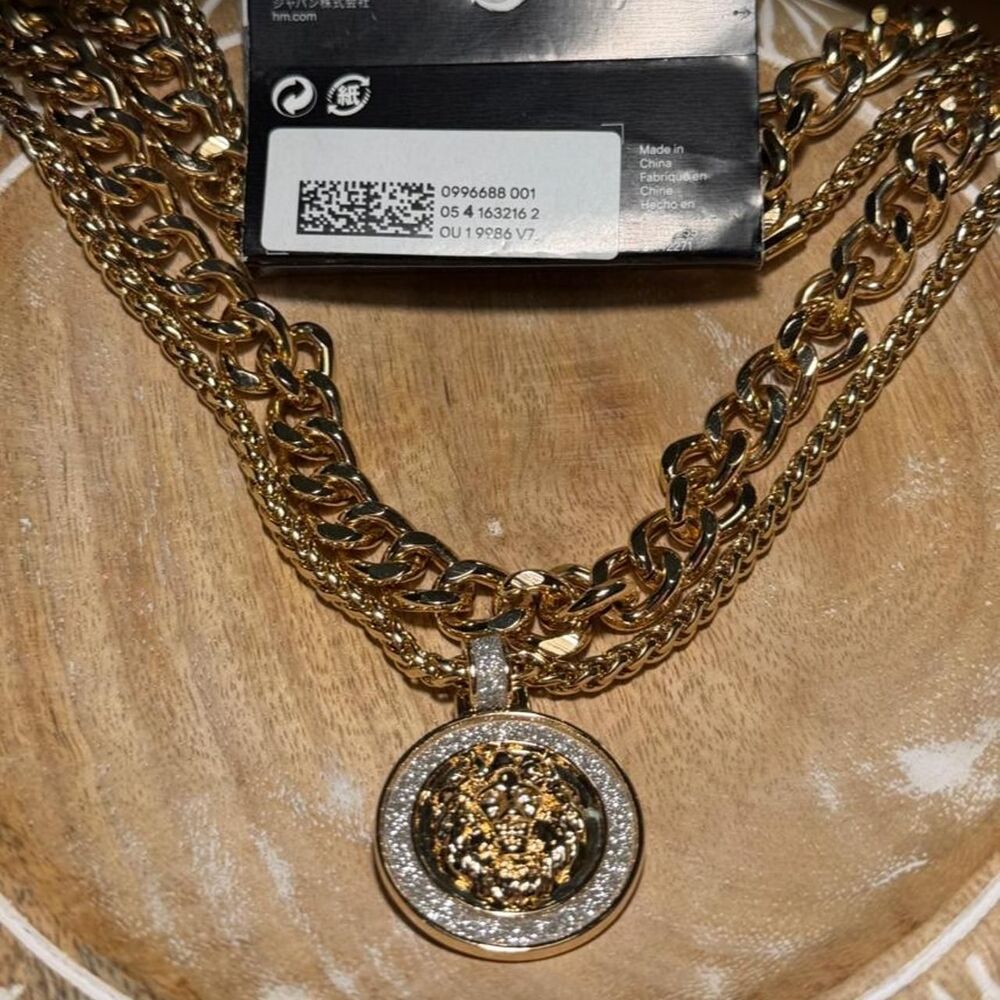 NWT H&M Lion Head Gold Tone Multi Layer Necklace